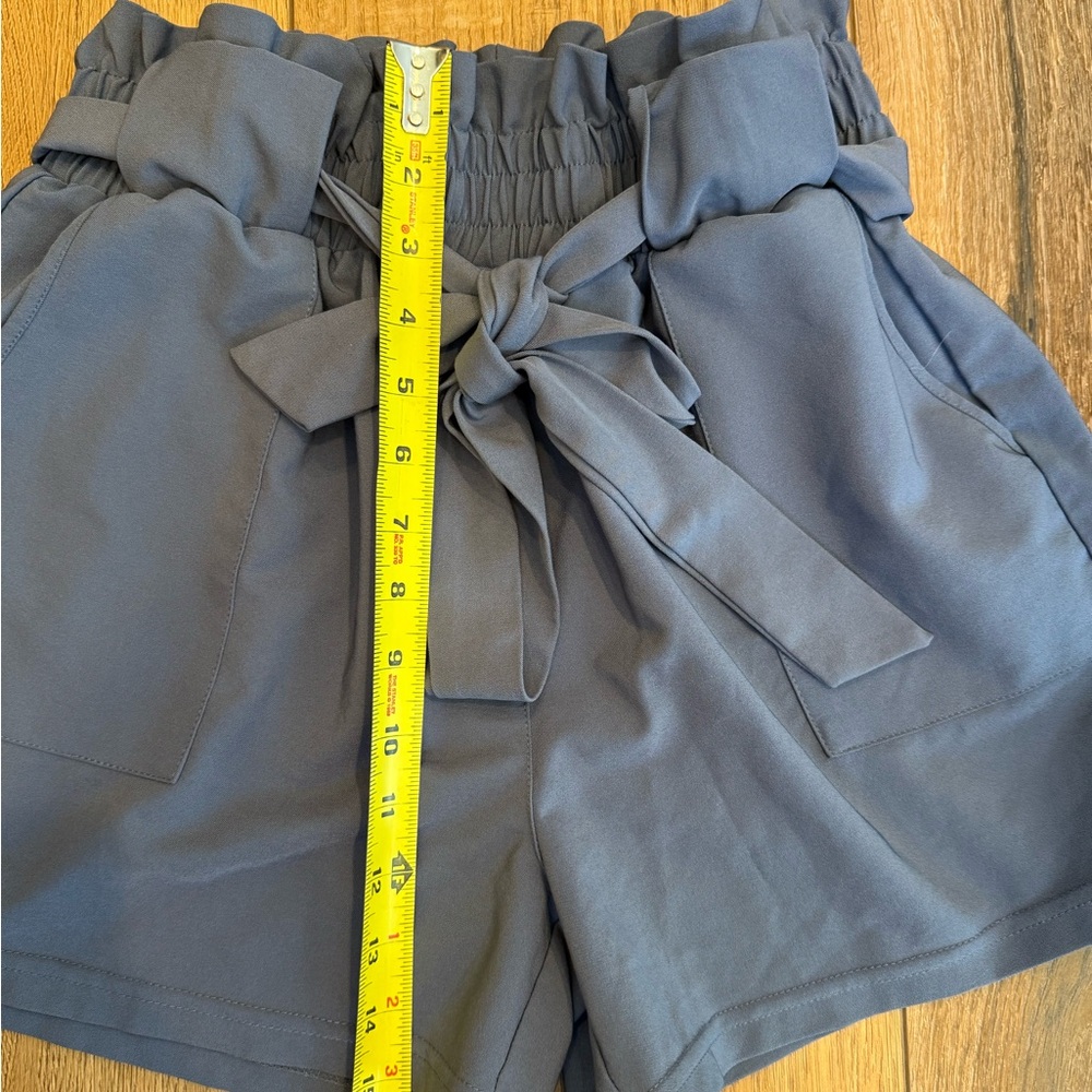 High Waist Paperbag Shorts Women’s Medium Blue Tie Waist Elastic Summer Casual - Picture 7 of 9